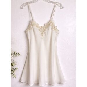 Dentelle White Lace Trim Slip Dress Adjustable Straps Nightgown Size S Vintage
